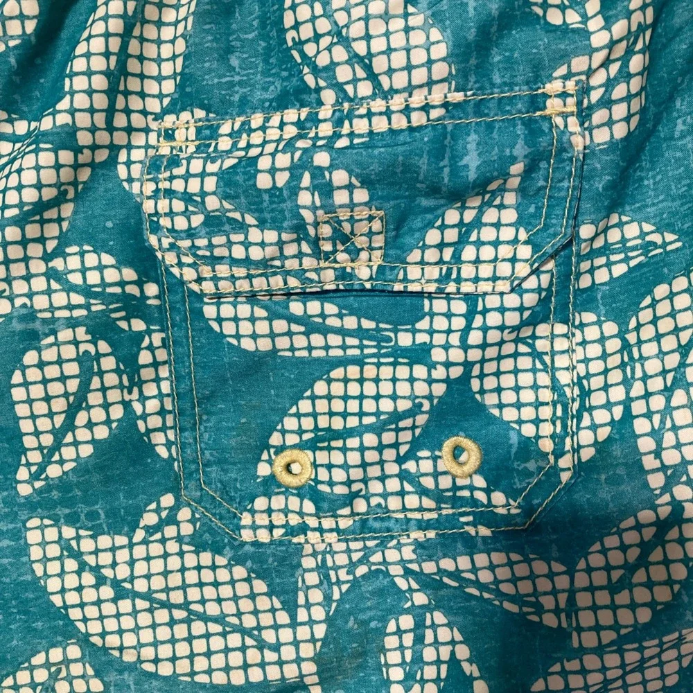 Tommy Bahama Relax Mens Teal Green Leaf‎ Print Swim Trunks Board Shorts Medium M
